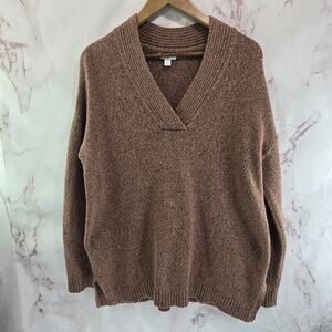 J Jill Sweater Womens Medium Pink Brown Marled V Neck Shawl Collar Clay